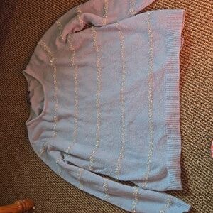 Apt 9 blue crew neck sweater with silver tinsel stripes